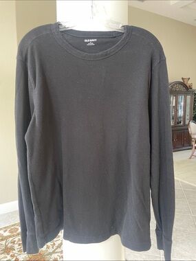 Old Navy Black Waffle-Knit Crewneck Long Sleeve